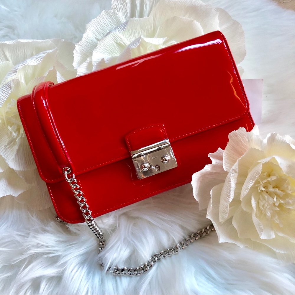 DIOR NWT & Auth Miss Dior $2,400 Patent Red Bag